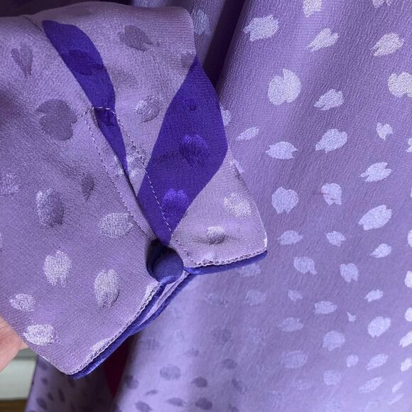 Vintage 80s Flora Kung Sheath‎ Dress Purple Silk Retro Glam Puff Shoulder - Picture 7 of 9